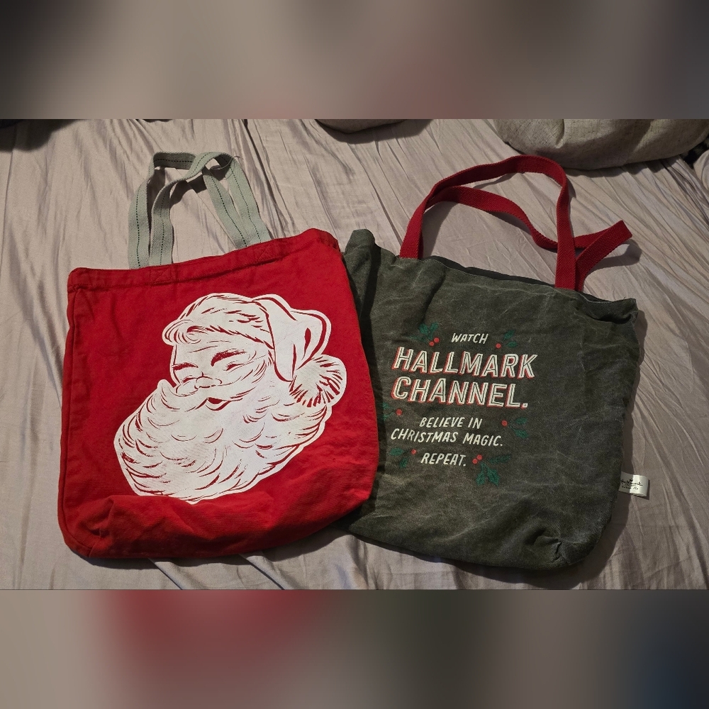 Festive Santa And Hallmark Channel Tote Bags